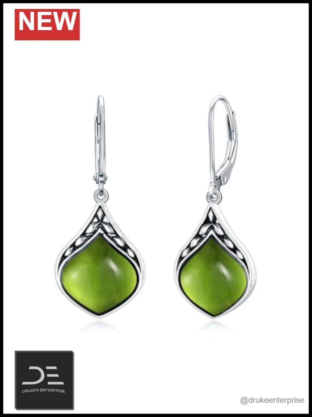Sterling Silver Peridot Teardrop Dangle Earrings Lever Back Gift for Women